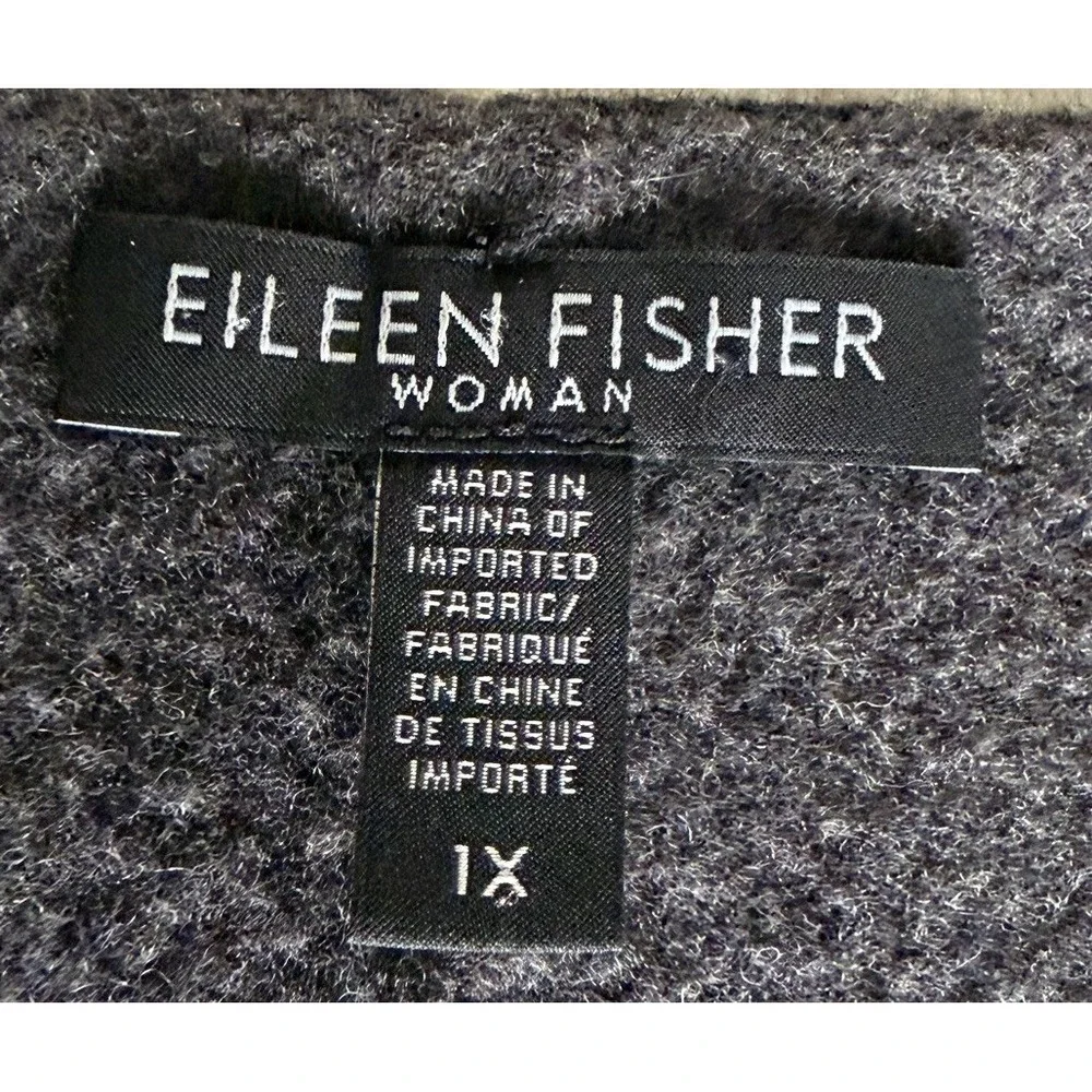 Eileen Fisher Woman 1X Black Boiled Wool Long Vest Snap Front Pockets Minimalist